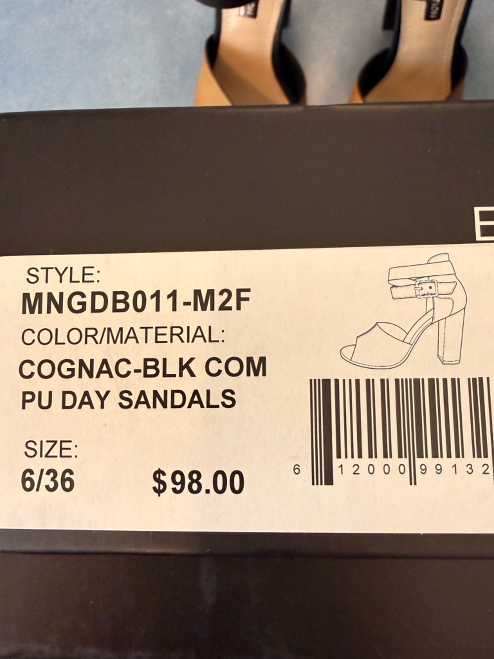 BCBGeneration Cognac & Black 4” Block Heel Day Sandal Size 6/36 NIB - Picture 2 of 13